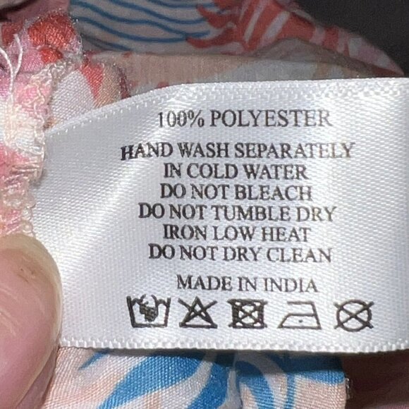 AMERICA AND BEYOND BEACH COVER UP PINK LONG DRESS TROPICAL POM POM WOMEN LARGE - Picture 9 of 10